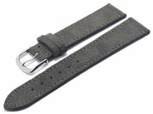 Watch strap 18mm dark grey leather velvety/velour-like stitched by FLUCO - Made in Germany (width of buckle 16 mm)