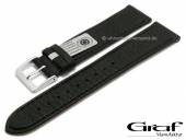 Watch strap Divus 22mm black natural leather certified grained matt stitched by GRAF (width of buckle 18 mm)