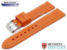 Meyhofer EASY-CLICK watch strap Tanaro 20mm orange caoutchouc smooth light contrast stitching (width of clasp 18 mm)