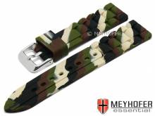 Watch strap Pocatello 18mm green/brown/camouflage rubber metal band structure matt by MEYHOFER (width of buckle 18 mm)