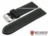 Watch strap Arendal 30mm black leather grained  light stitching by MEYHOFER (width of buckle 28 mm)