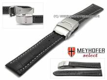 Watch strap Livadia 26mm black leather alligator grain with clasp by MEYHOFER (width of clasp 24 mm)