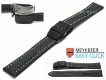 Watch strap Meyhofer EASY-CLICK Huron 18mm black Textile look light stitching with clasp (width of clasp 18 mm)