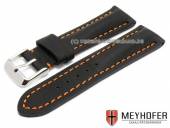 Watch band Kajaani Special XS 24mm black smooth orange stitching by MEYHOFER (width of buckle 20 mm)