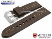 Watch strap Krakau 24mm dark brown leather robust light double stitching by MEYHOFER (width of buckle 24 mm)