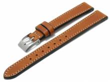 Watch strap 14mm brown leather vintage look light stitching by PEBRO Premium (width of buckle 12 mm)