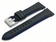 Watch strap Barletta 22mm black/dark blue leather/cordura dark blue stitching underside lorica (width of buckle 18 mm)