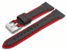 Watch strap Barletta 22mm black/red leather/cordura red stitching underside lorica (width of buckle 18 mm)