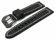 Watch strap Manchester 24mm black leather vintage look light stitching by RIOS (width of buckle 22 mm)