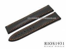 Watch strap Engineer 22mm black Juchten leather orange stitching by RIOS (width of buckle 18 mm)