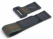 Watch strap 22mm green/black nylon red stripe easy change spring bars & hook and loop fastener (width of buckle 22 mm)