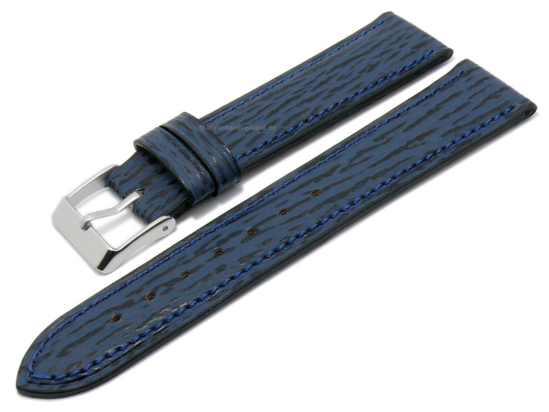Watch strap Shark 20mm blue genuine shark leather grained stitched by