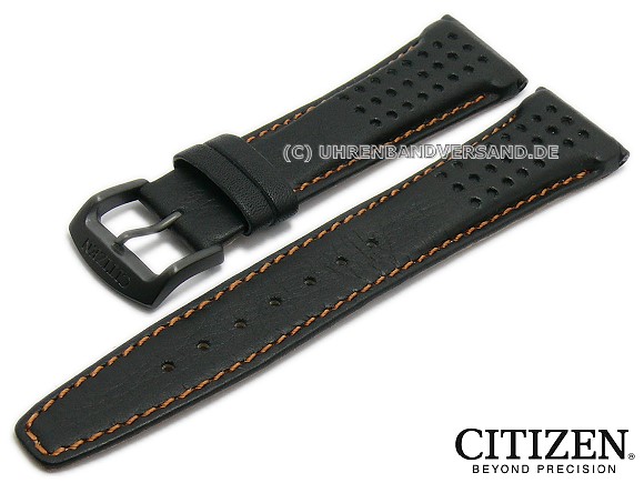Replacement watch strap CITIZEN CA0375-00E 22mm black leather racing look  orange stitching