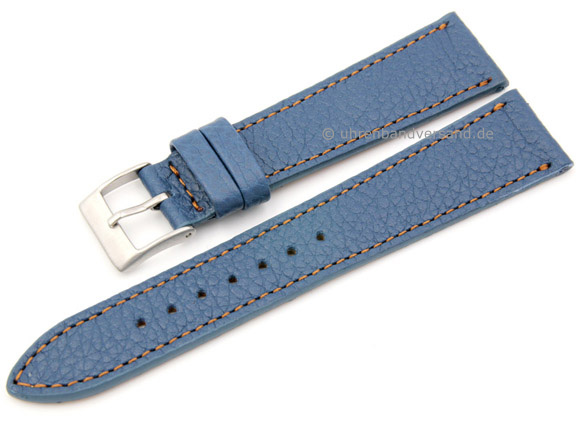 Watch strap Gk-LB116 22mm blue leather grained matt copper brown stitching  by GECKOTA