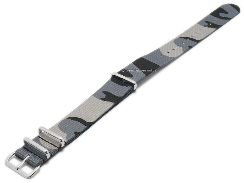 Watch band (404-060) Rush 22mm grey/camouflage nylon/textile open end strap  NATO look by HIRSCH