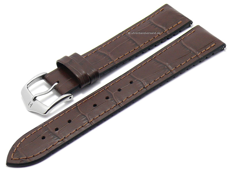 Watch Strap Paul 18mm Dark Brown Leather Caoutchouc Alligator Grain Stitched By Hirsch