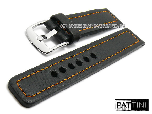 Watch strap Pa-LB67 19mm black leather orange stitching robust matt by  PATTINI