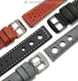 Racing style watch straps leather/ textile/synthetic in diverse designs