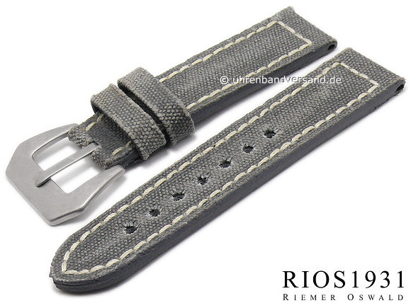Watch strap Indiana 22mm grey Canvas/textile vintage look light stitching  by RIOS