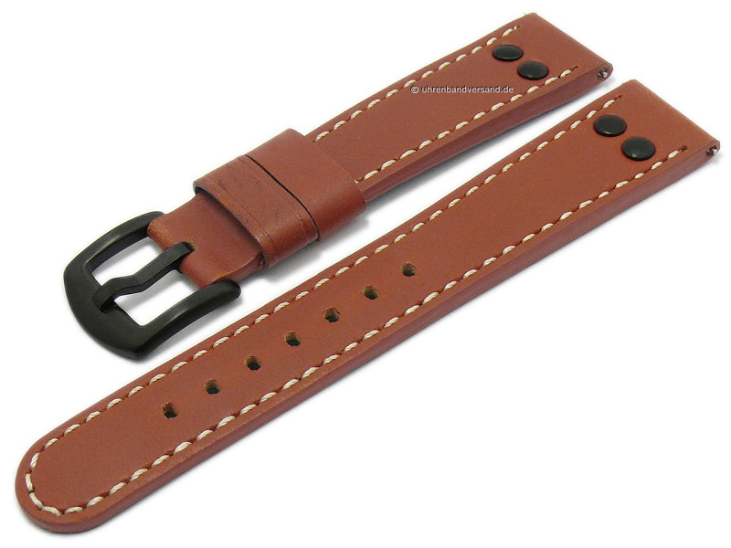 Watch strap ScLB31 20mm rust brown leather EASYCLICK bl. rivets red